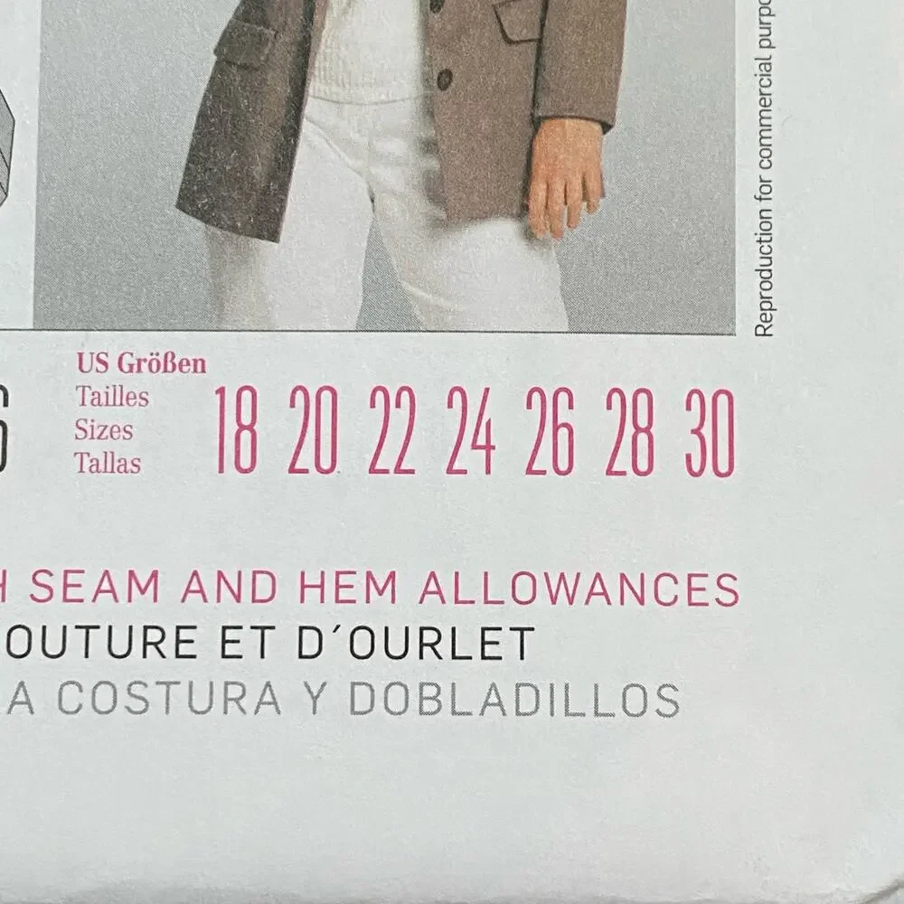 Burda sewing pattern #7245 blazer jacket short or long UNCUT Plus Size US 18-30